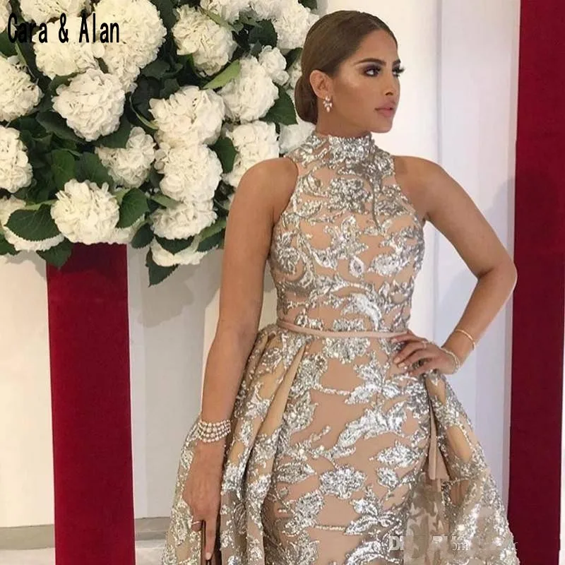 Robe de soiree Русалка Yousef Aljasmi вечерние платья верхняя юбка с Блестками Аппликации Высокая шея размера плюс вечерние платья для выпускного вечера