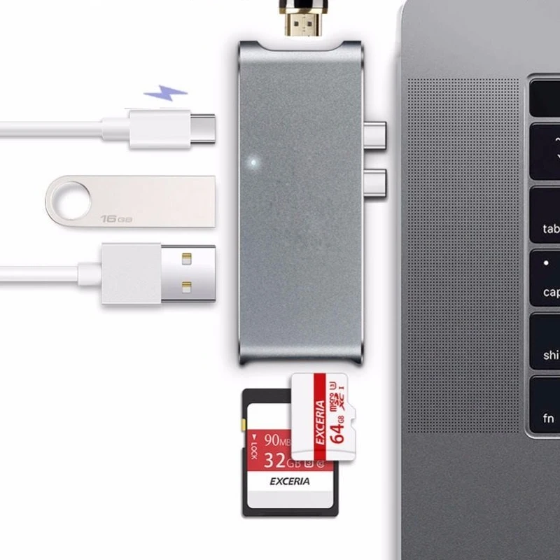 Тип C многофункциональный конвертер USB концентратора двойной разъем Алюминий