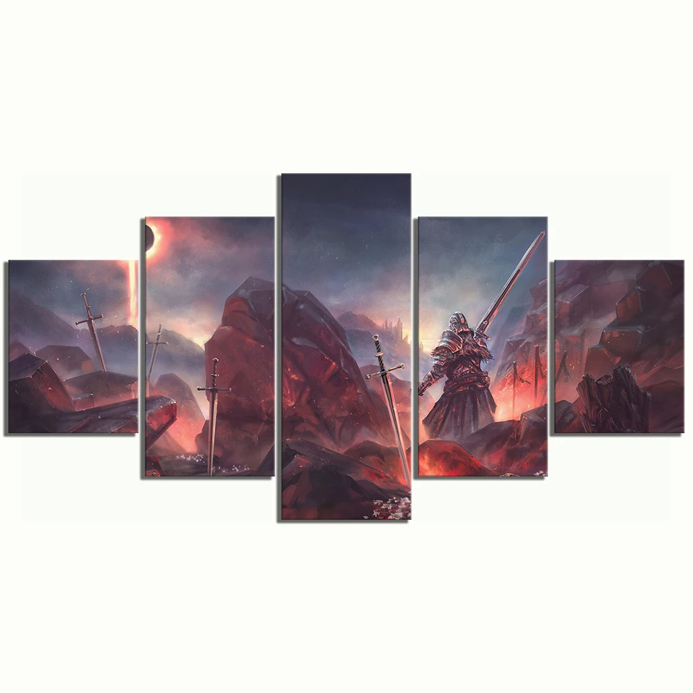 Waliicorners 5 Piece Dark Souls 3 Video Game Pictures Canvas Printed Wall Pictures Home Decor For Living Room Poster Canvas 7