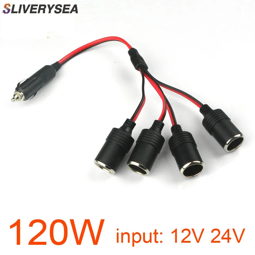 

120W 4 Ways Triple Car Cigarette Lighter Splitter Female Socket Plug Power Adapter Connector, Input 12V 24V Output 12V 10A B1087