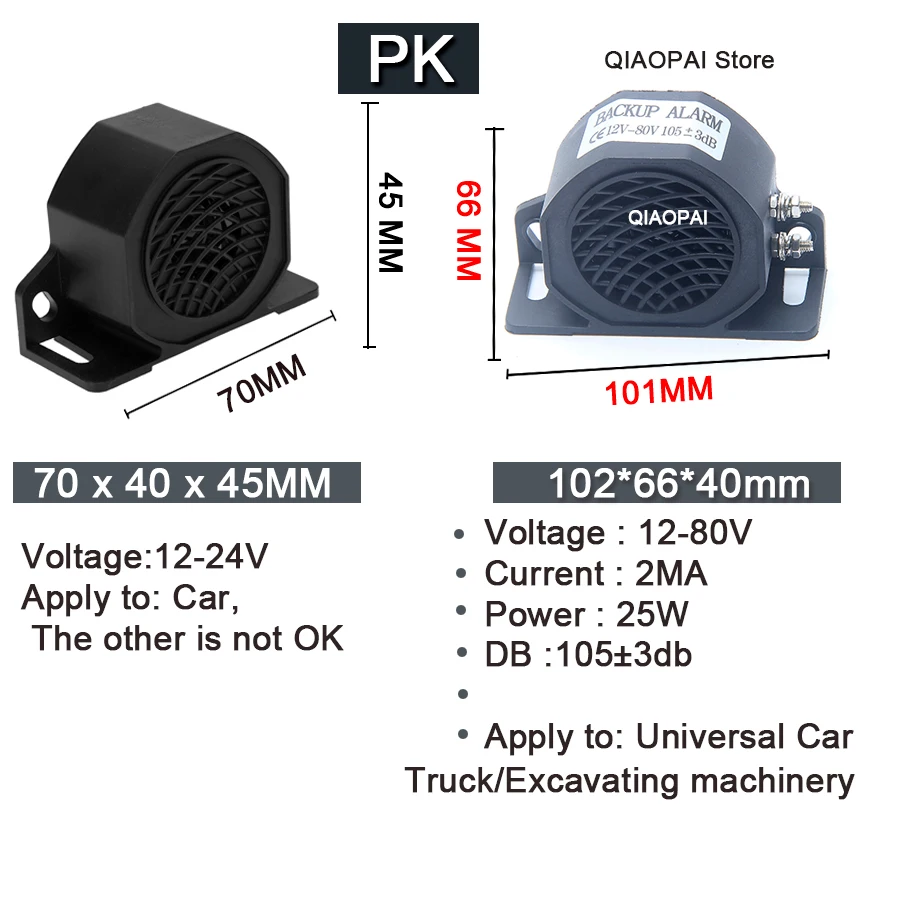 Универсальный Автомобильный Обратный звуковой сигнал 12 V-80 V охранной сигнализации 105DB громкий звук Водонепроницаемый звуковой сигнал заднего хода грузовик с прицепом сигнализация заднего хода звук