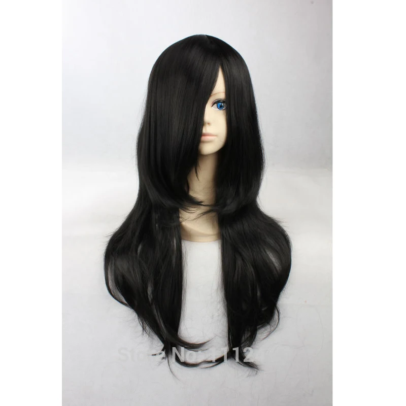 

kunieda aoi / Kuchiki Byakuya/Orochimaru/HYUGA NEJI 65cm Black Culy Anime Cosplay Wig.Coser Hair + Wig Cap