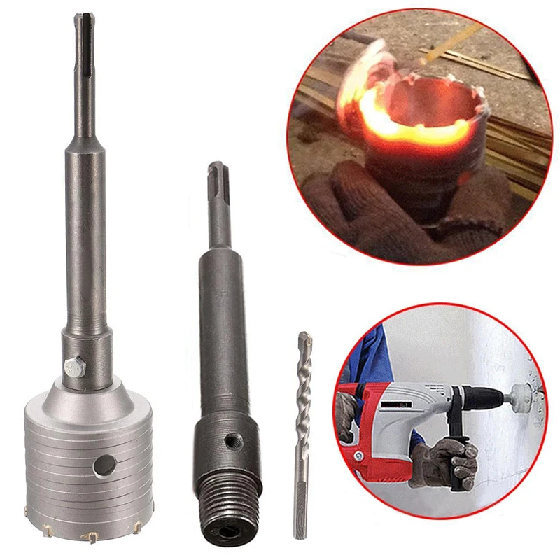 DWZ 65mm Concrete Drill Bit Wall Hole Saw Cutter Set Brick Cement Stone 200mm Rod