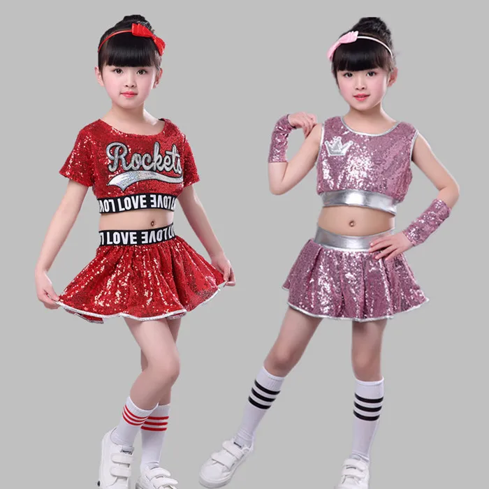 

Children Jazz Dance Costumes Girls Modern Dance Sequined Suit Student Cheerleading Group Performance