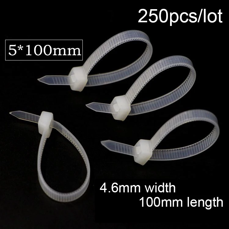 

5*100mm National Standard Nylon Fixed 4.6mm width White/ Black Color Self-locking Plastic Wire Zip Tie 250pcs/lot