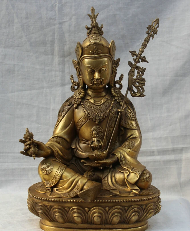 

fast shipping USPS to USA S2033 12" Tibet Tibetan Buddhism Seat Brass Guru Rinpoche Padmasambhava Buddha Statue