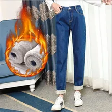 Бархатные толстые женские джинсы, зимние теплые брюки с высокой талией, ковбойские штаны, свободные джинсовые штаны, зимние штаны-шаровары, джинсы CM1048