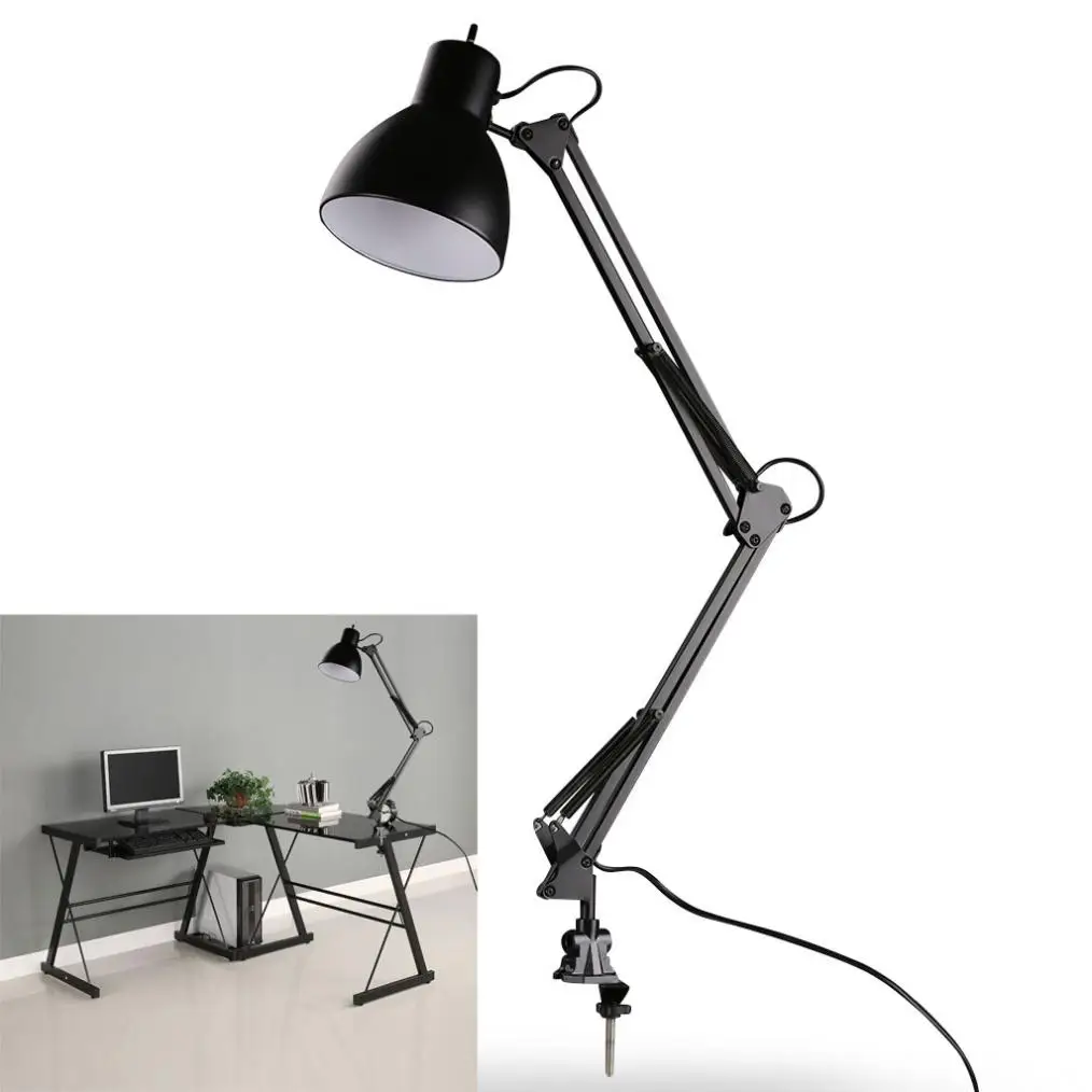 Black Desk Reading Lamp Light Flexible Swing Arm Clamp Mount Clip Lamp