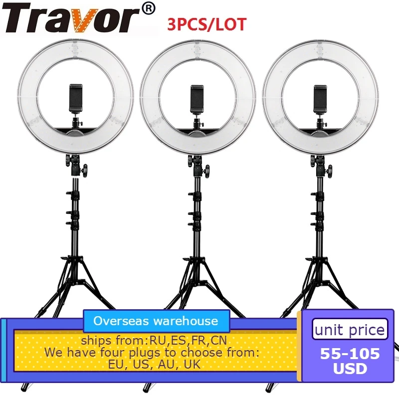 

TRAVOR 3pcs/lot 14 inch ring ligth dimmable 5500K LED ring lamp with tripod phone holder for Makeup Youtube Video photography