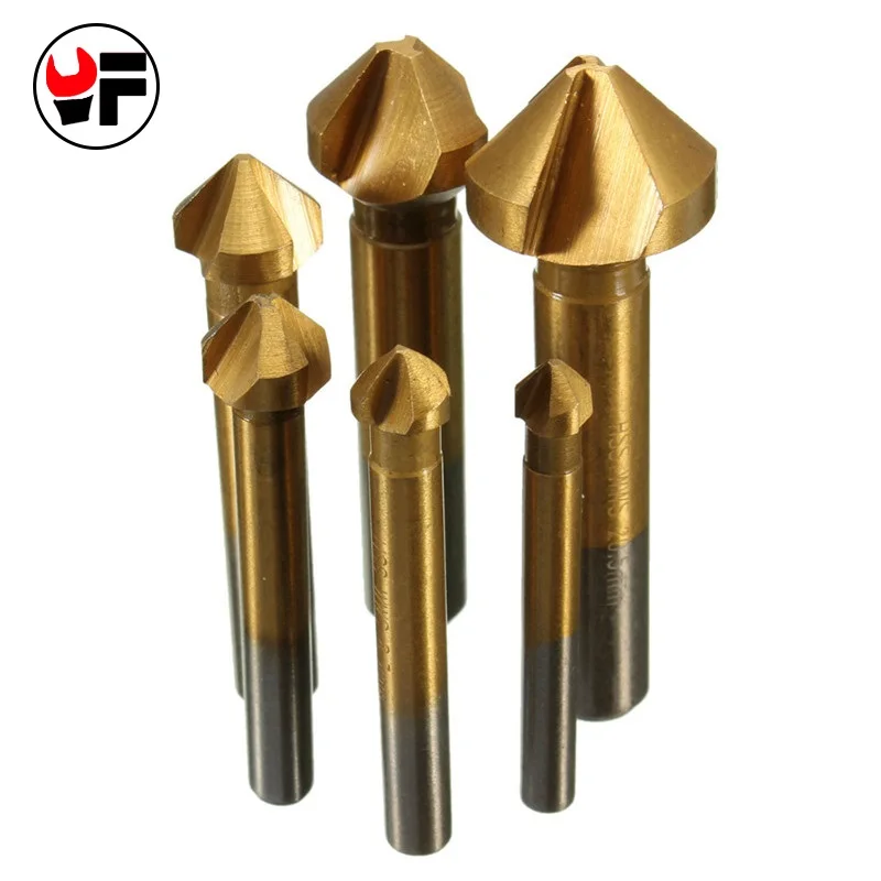 6 pcs Three Edge Titanium HSS Countersink Drill Bits For Metalworking