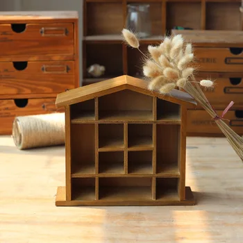 

House Retro Box Organizer Storage Box Wood Wall Cabinet Wooden Desktop Craft Cosmetics Sundries Case Vintage wooden storage box