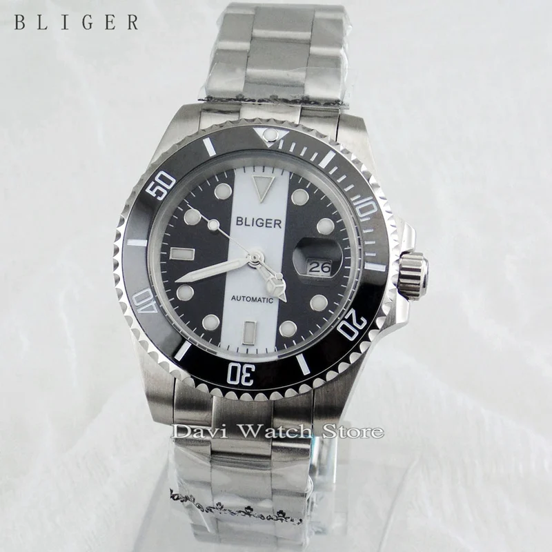 

Bliger 40mm sapphire crystal white&black dial stainless steel case strap automatic movement watch