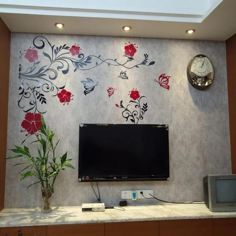 Дизайн цветочной лозы акриловая наклейка s DIY настенная декоративная наклейка комната кафе большой ТВ фон украшение стены