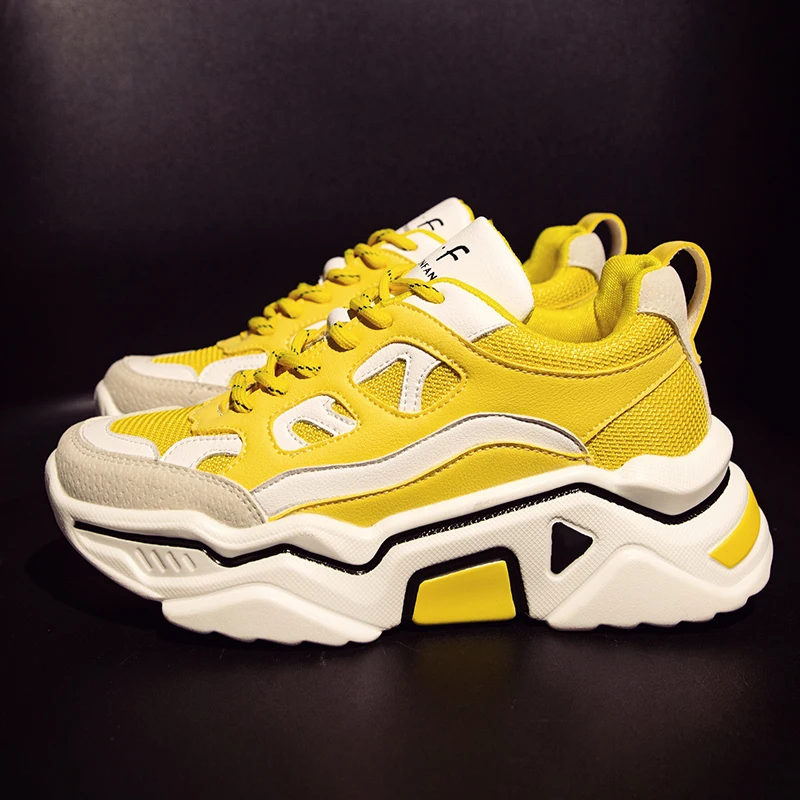 Fashion Brand Yellow Sneakers Women Shoes Female basket femme Dad Chunky Sneakers Designer Trainers Casual Shoes chaussures