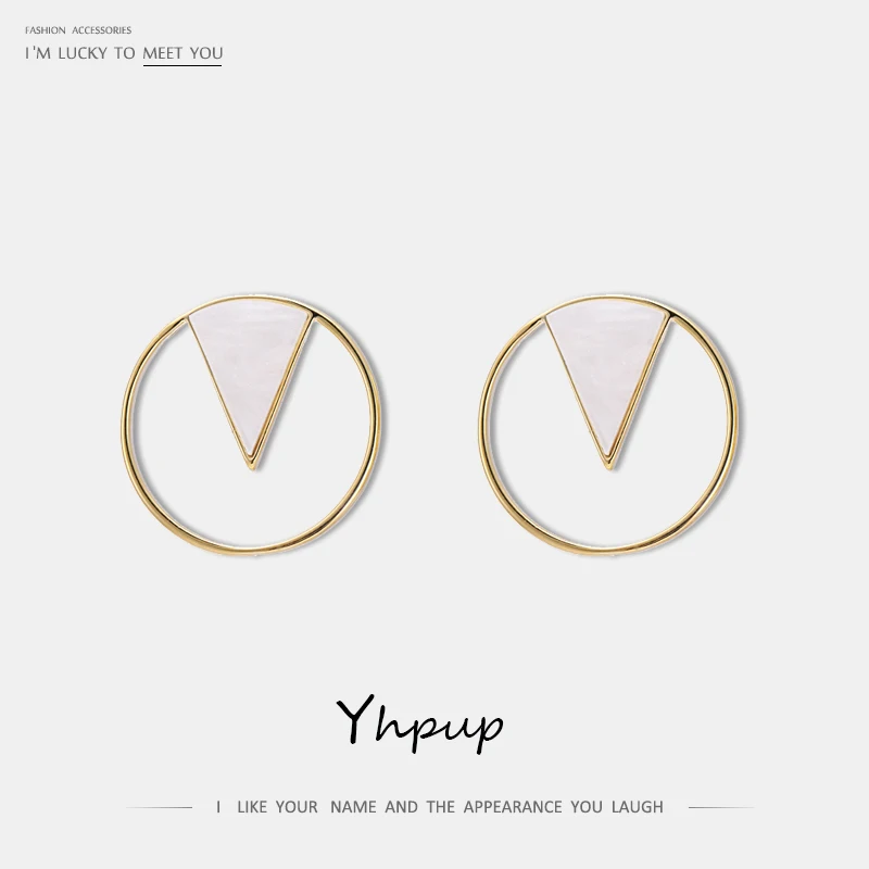 Yhpup трендовые корейские круглые геометрические серьги-гвоздики, натуральная раковина, серые Белые Простые медные серьги для женщин, офисное ювелирное изделие, подарок