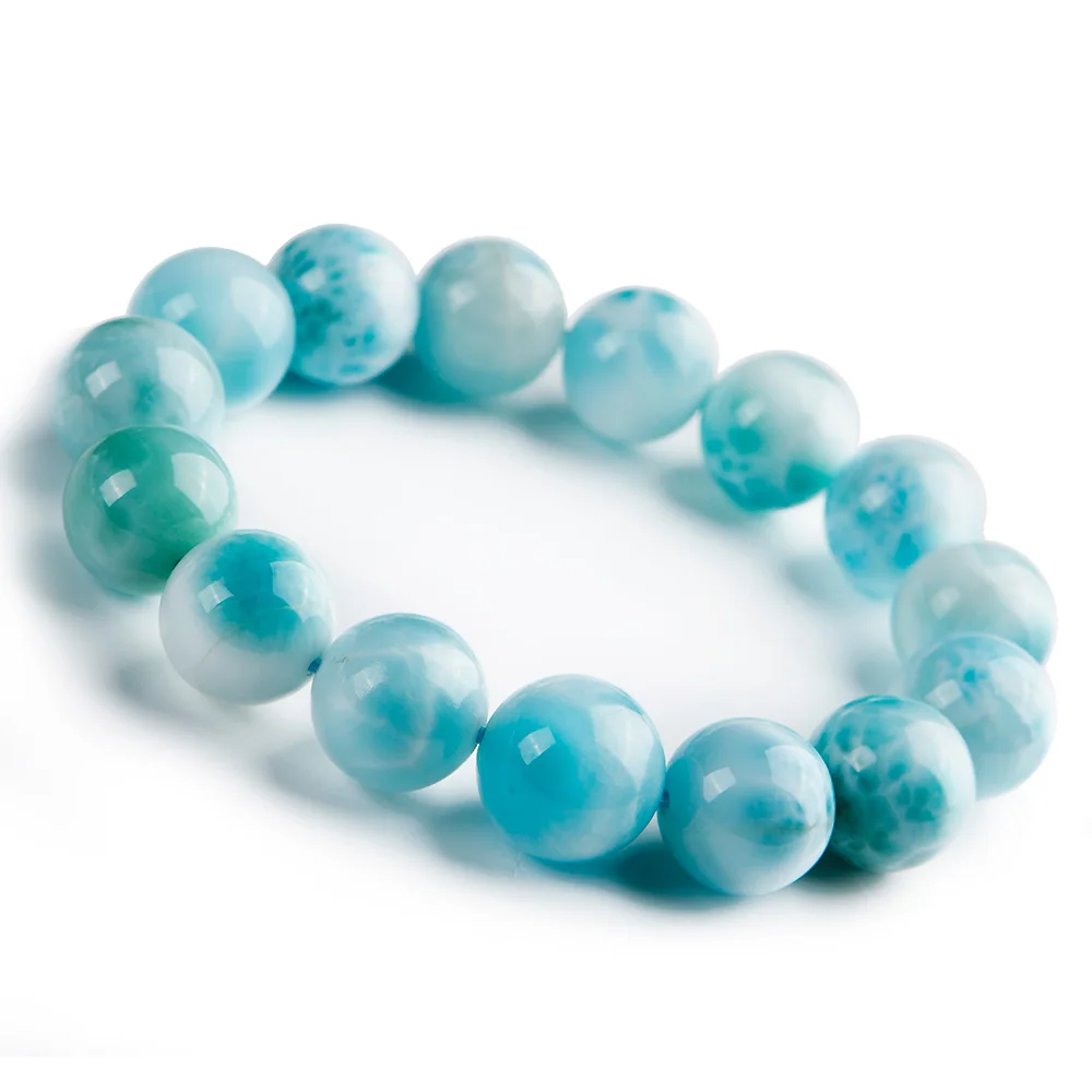 

14mm 100% Natural Blue Larimar Gemstone Round Beads Bracelet Wate Pattern Stretch From Dominica Wedding Gift Bracelets AAAAAA