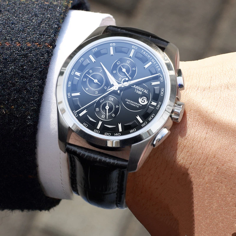 Мужские водонепроницаемые механические часы с кожаным ремешком 100 м|reloj brand|reloj