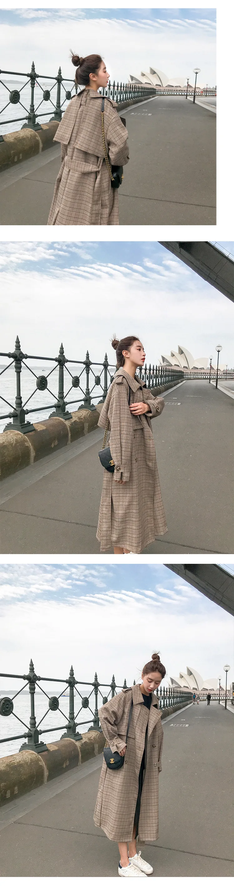 Высококачественный винтажный клетчатый Тренч Feminino в Корейском стиле, повседневный длинный Тренч, пальто для женщин с разрезом сзади, ретро пальто