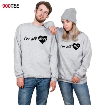 

New Fashion Couple Sweatshirt Letter Printed I'm All Hers Hoodies Women Long Sleeve Pullover Clothes Oversized Autumn Tops
