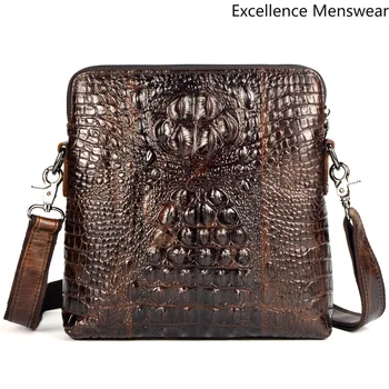 

Genuine Leather Cowhide Men's Shoulder Bag Crocodile Pattern Crossbody Bag Leather Man Business Cross Body Bags Men Brown QQ