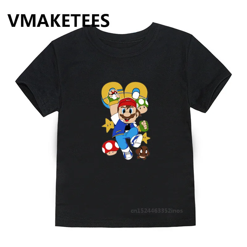 Ash Марио Забавные футболки, летние детские платья для малышей, милый мультяшный Покемон Go» для маленьких мальчиков и девочек футболки, HKP5039A