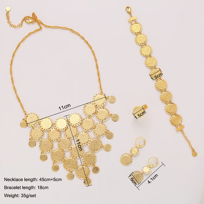 Изысканный свадебный золотой цвет мусульманская монета ожерелье серьги кольцо браслет наборы для женщин Ближний Восток Арабские Ювелирные изделия подарок
