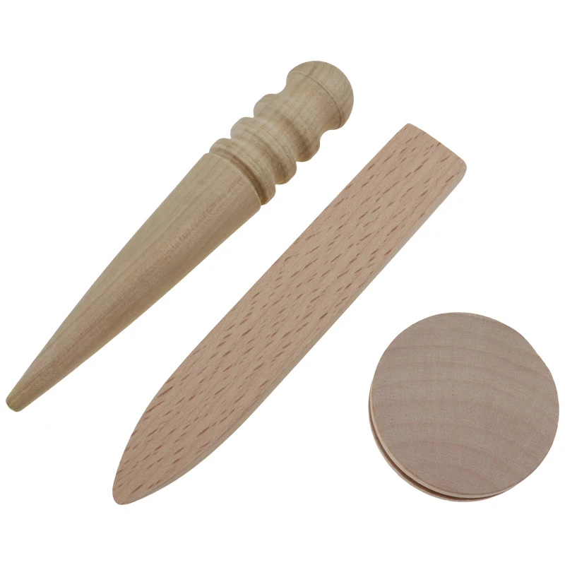 DIY Natural Solid Leathercraft Tool Edges Slicker Round Wood Multi-Size Leather Edge Slicking Burnishing Supplies Leather