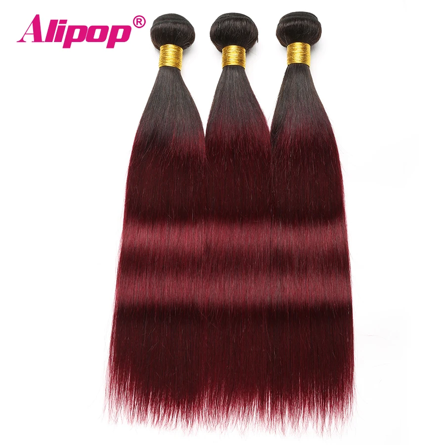 Ombre Straight Hair Bundles Brazilian hair Non Remy Human hair 3 Bundles 1B99J Colored Burgundy Bundles Hair Extensions ALIPOP (2)