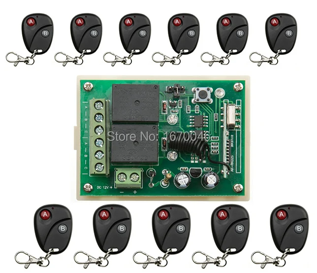 

New DC12V 2CH RF Wireless Remote Control Switch System Transmitter with Two-button Receiver for Appliances Gate Garage Door