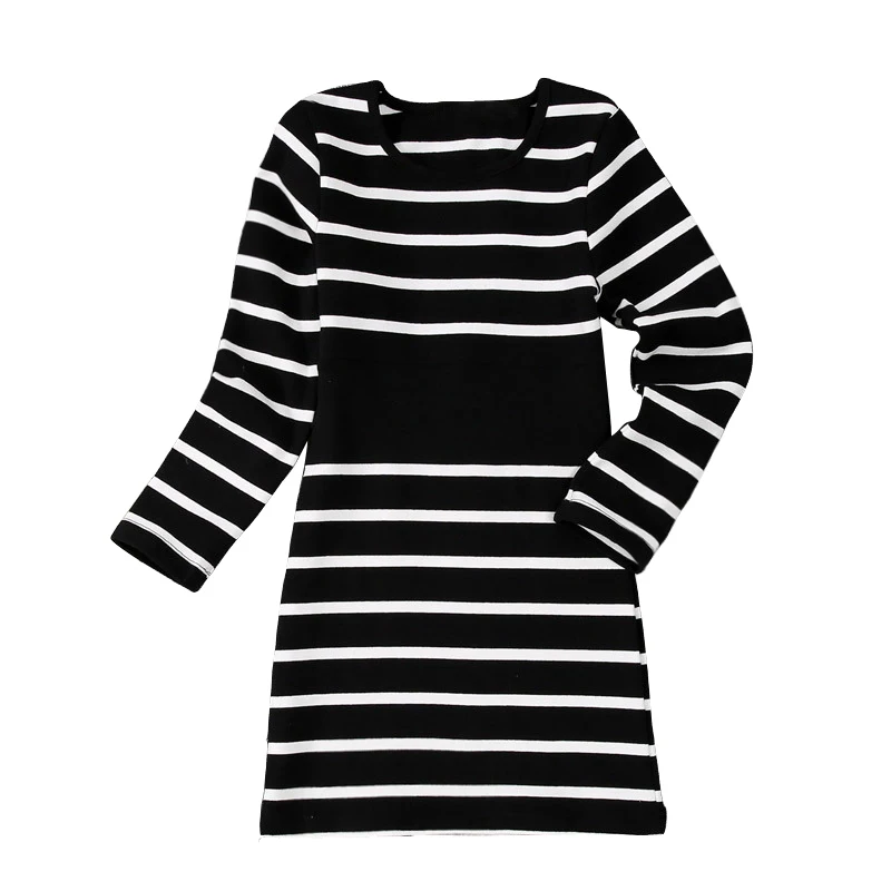 Вязаное платье в полоску с длинными рукавами для девочек от 6 до 14 лет г., весенне-зимние обтягивающие Детские платья принцессы Черно-белые платья для девочек