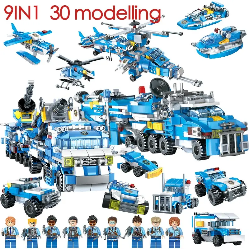 

Fire Engine Car Helicopter Boat Trucks Blocks Kits Compatible LegoING City Military Riot Police Firefighter Bricks Toys Children