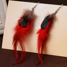 Pendientes de plumas estilo europeo Vintage para mujer joyería gran oferta al por mayor pendientes colgantes de plumas hechos a mano