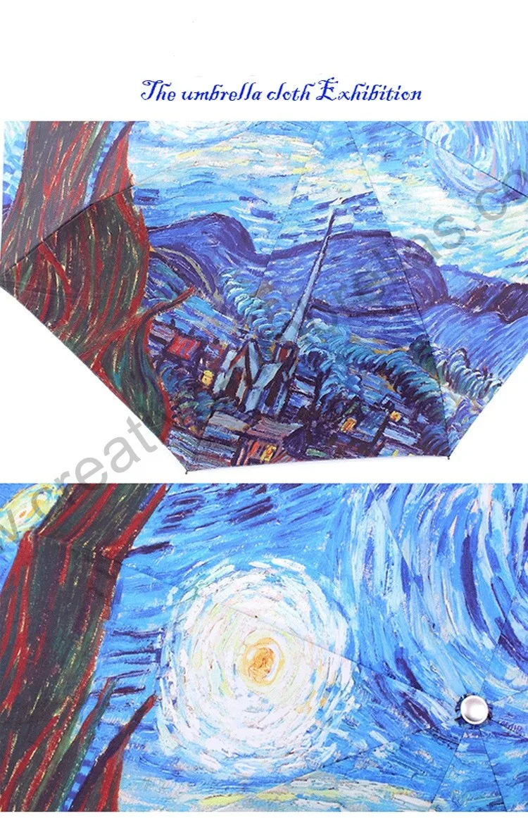 Три раза руководство/Авто открытым анти-УФ-зонтик всемирно известный Ван Гог картина маслом холст Ирисы Звездная ночь миндаля Blosom солнца