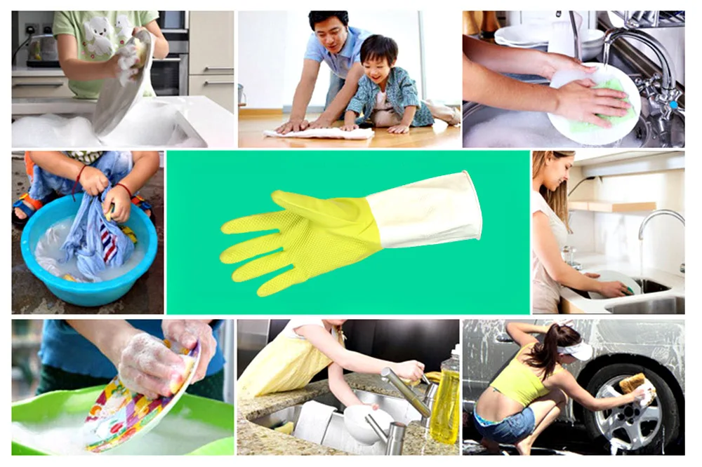 Washing Protective Gloves Waterproof Kitchen Gloves Rubber Latex (8)