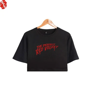 

Red Velvet Kpop Fashion Printed Women Crop Tops Summer Short Sleeve Trendy Tshirts 2018 Casual Fans Girls Sexy Tee Shirts