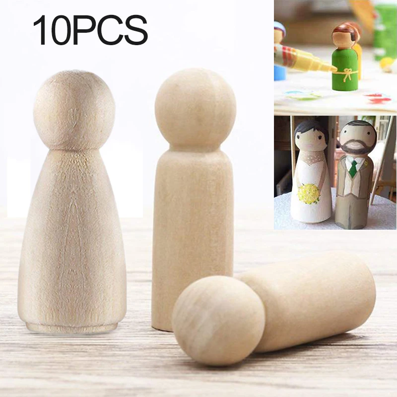 

10pcs 65mm Wooden Peg Dolls Unpainted Figures Boys and Girls DIY Arts Crafts Toys for Home Decor