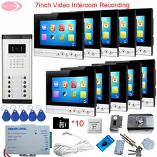 For 10 Apartment 7” Video Intercom With Recording Video Intercom + Rfid Unlock Electronic Lock Video Door Phone Intercom System