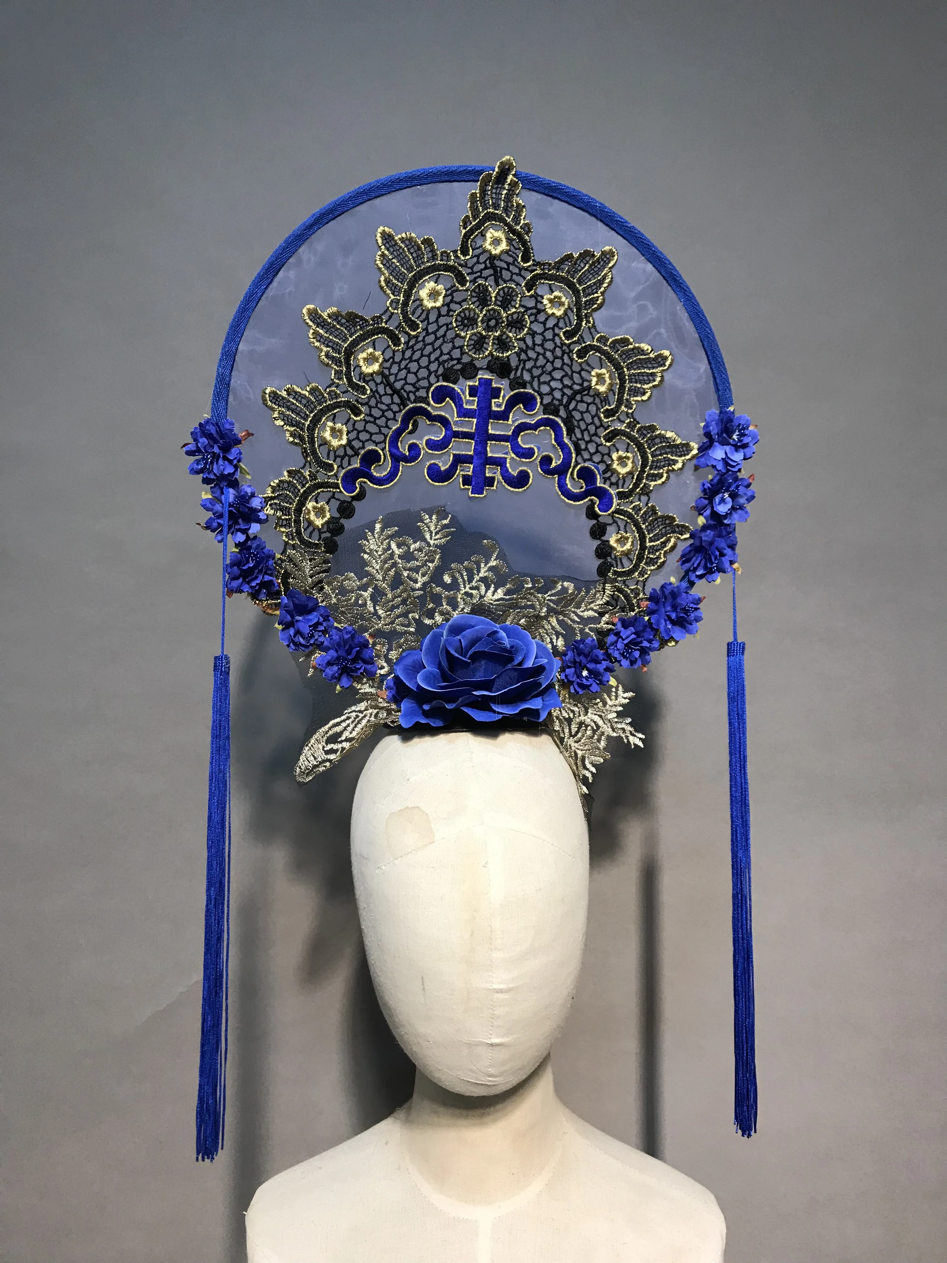 Китайский стиль синий и белый фарфор серии головной убор подиума тиара преувеличенный головной убор Хэллоуин головной убор для маскарада - Цвет: J
