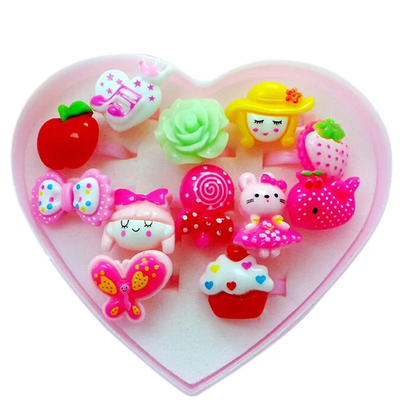 

12pcs Summer Style Kids Children Cute Colorful Silicon Carton Rings Fashion Jewelry