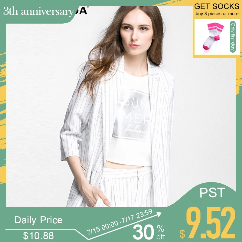 

Vero Moda Brand NEW striped one button straight three quarter sleeve double pocket turn-down collar women suit |316208009