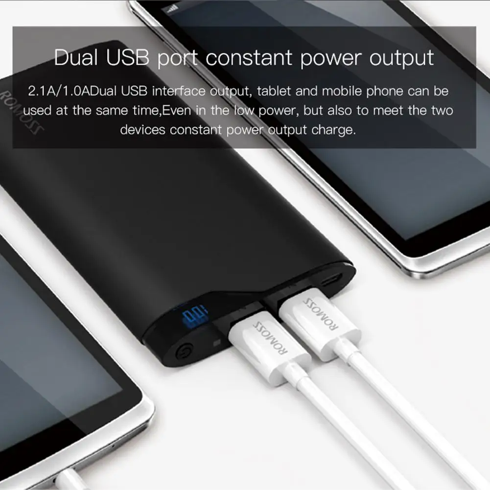 Romoss 10000mAh Power Bank Mobile Phone Charger LED Screen Dual USB External Batteries Pack For iPhone 8 plus NE10