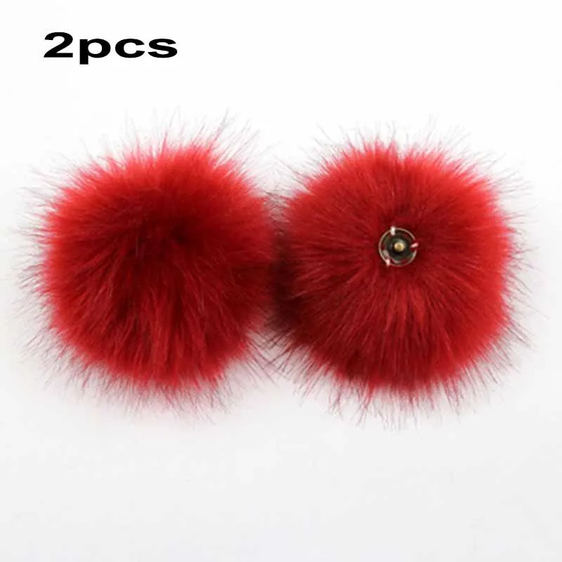 2Pcs Fluffy Faux Fur 10cm Pom Ball W/ Press Button DIY Crafts Baby Girl Pompoms Beanie Hats Clothes Accessories Press Stud Ball
