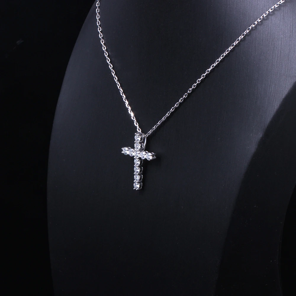Transmems 14K белое золото в форме Креста 1,1 CTW 3 мм F цвет Муассанит Блестящий крест кулон ожерелье для женщин Подарки на день рождения
