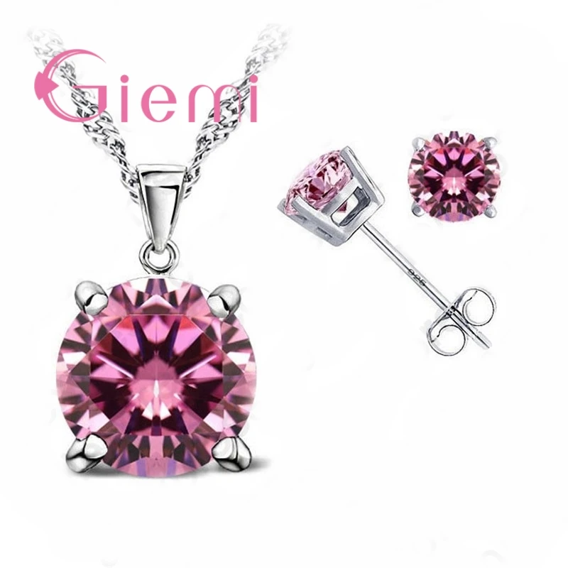 

Pure 925 Sterling Silver Women Accessories Wholesale High Quality Jewelry Cubic Zirconia CZ 4 Claws Stud Earrings 8 Colors