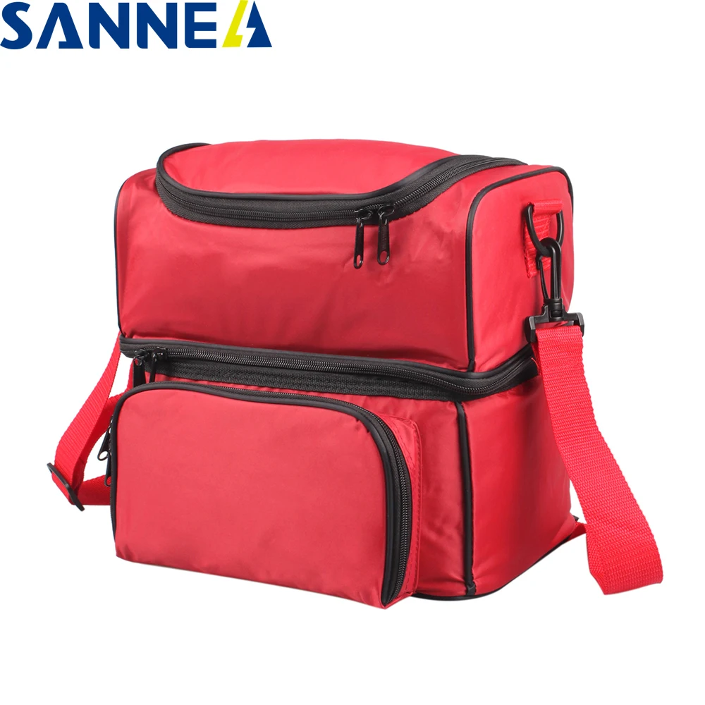 SANNE 12L Red simplicity Lunch Bags Insulated Solid Thermal Double