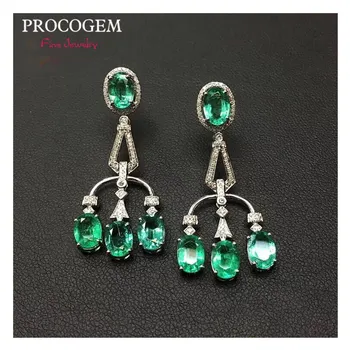 شراءالطبيعي الزمرد إسقاط أقراط للنساء حزب الذكرى عالية الجودة 2.0Ct حقيقية الأحجار الكريمة غرامة مجوهرات ياردروب S925 الفضة #395