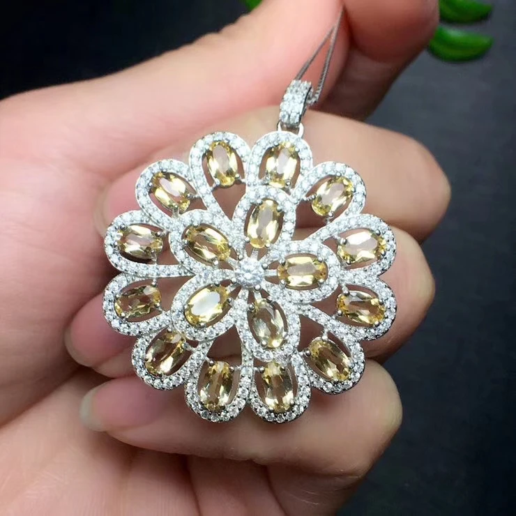 Натуральный желтый кристалл камень кулон S925 серебро натуральный цитрин Цепочки и ожерелья модный роскошный круглый Гортензия для женщин и