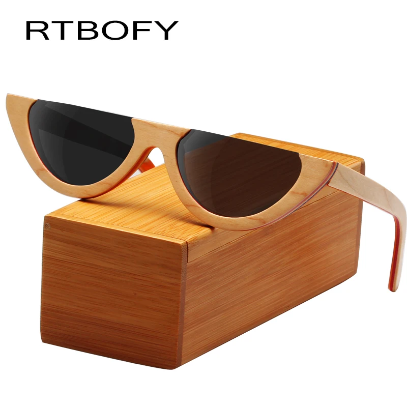 RTBOFY Wood Sunglasses for Men and Women Skateboard Wood Frame Shades font b Cat b font
