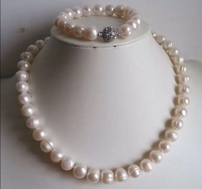 

FREE SHIPPING10-11MM white freshwater Cultured Pearl Necklace Bracelets 18" 7.5