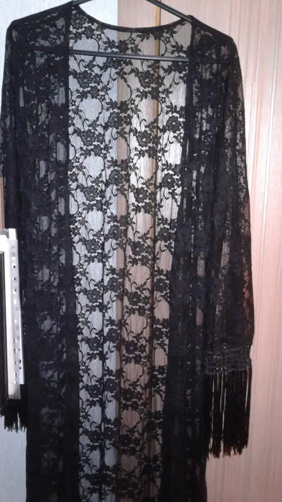 plus size blouses LisVintion Women Summer Tops Sexy Lace Blouse Black Long Sleeve Kimono Cardigan Shirts Hollow Out Tassel Fringed Beach Outwear satin shirts for women